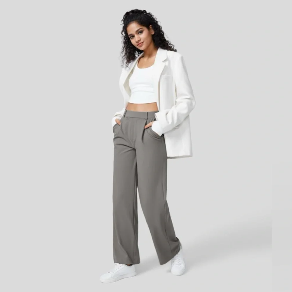 Halara High Waisted Plicated Side Pocket Straight Leg Work Pants NEW!!☑️ - Picture 7 of 11